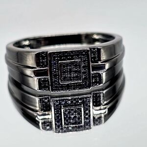 Men’s Black Rhodium Sterling Silver Diamond Ring 0.20 CTW Size 11